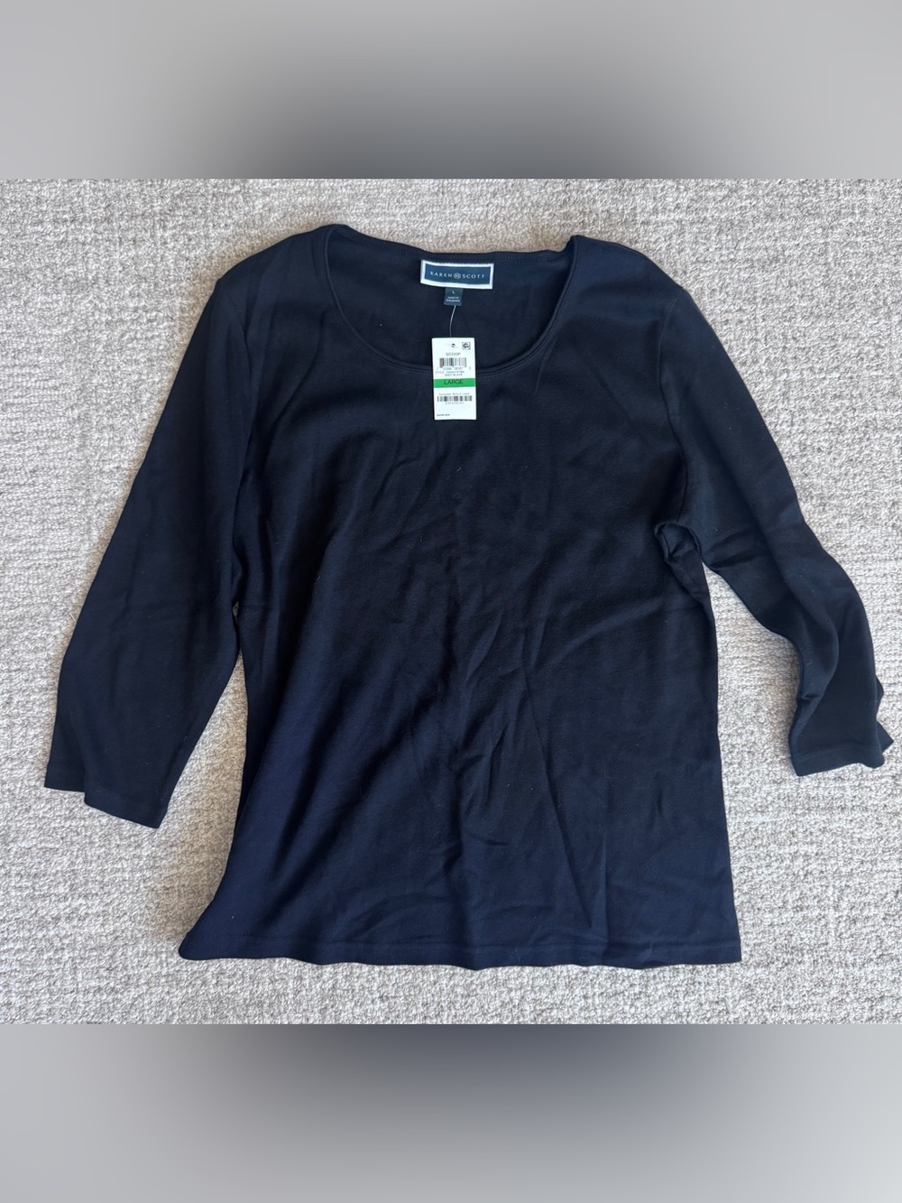 Karen Scott Black Scoop Neck Long Sleeve Knit Top